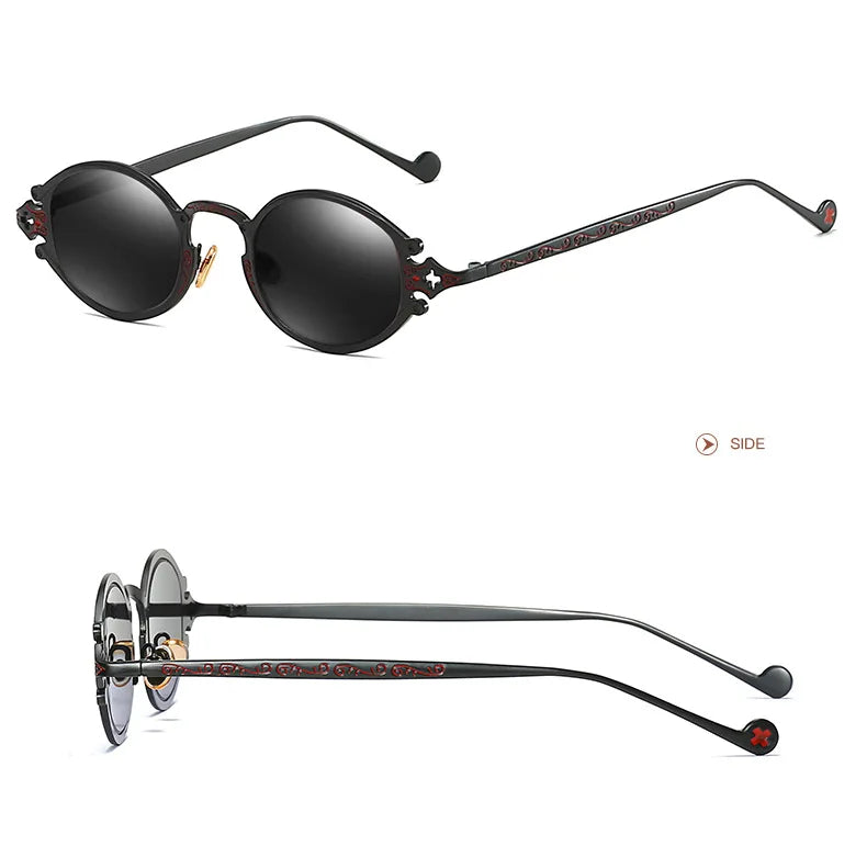 Cateye Street Shoot solbriller til mænd og kvinder, retro, steampunk, gotiske, ovale solbriller med udskåret metalstel, Gafas sol mujer