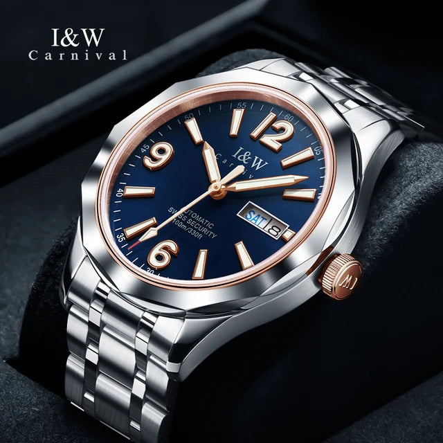 CARNIVAL Herren-Armbanduhr aus Wolfram – mechanische Luxusuhr mit NH36-Automatikwerk, wasserdicht