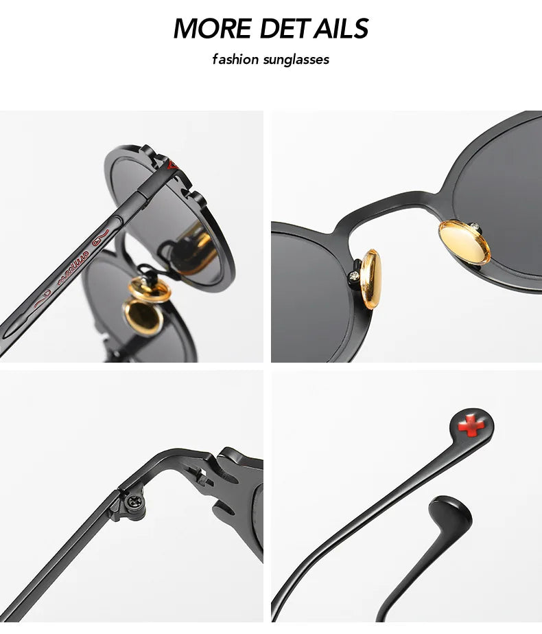 Cateye Street Shoot solbriller til mænd og kvinder, retro, steampunk, gotiske, ovale solbriller med udskåret metalstel, Gafas sol mujer