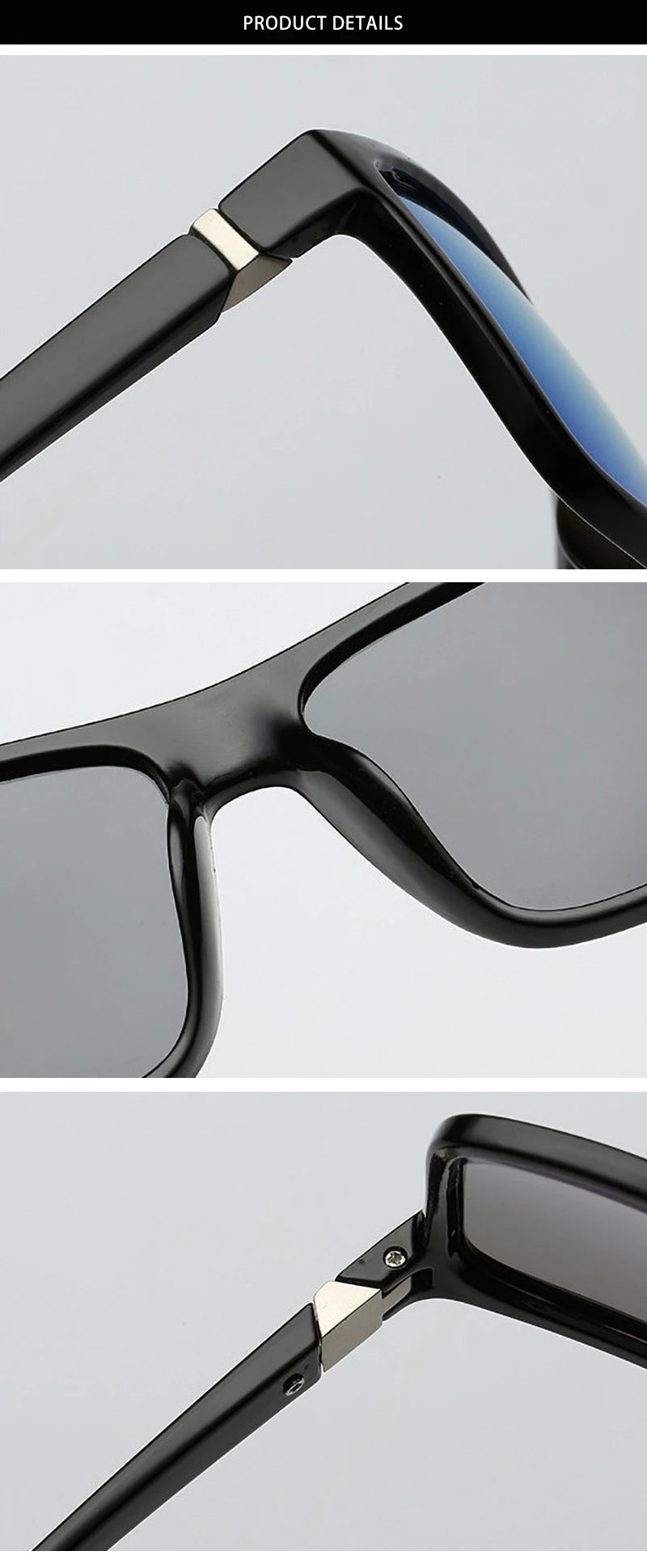 Klassiske sorte firkantede polariserede solbriller til mænd – modebriller med spejlglas i blå – unisex vintage solbriller med antirefleks til bilkørsel – UV400