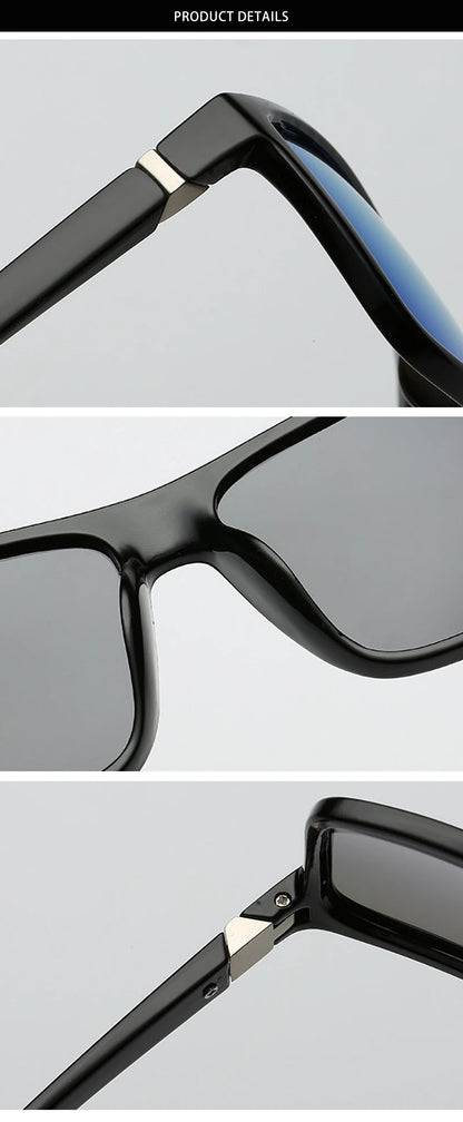Klassiske sorte firkantede polariserede solbriller til mænd – modebriller med spejlglas i blå – unisex vintage solbriller med antirefleks til bilkørsel – UV400