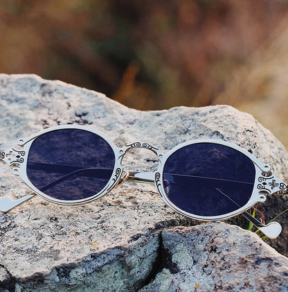 Cateye Street Shoot solbriller til mænd og kvinder, retro, steampunk, gotiske, ovale solbriller med udskåret metalstel, Gafas sol mujer