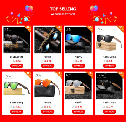 GM 100% Natural Skateboard  Wooden Sunglasses Handmade Polarized Mirror Coating Lenses Eyewear Wood Sunglasses