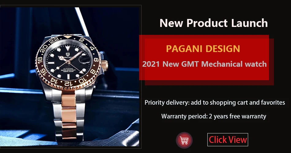 PAGANI DESIGN Men's Automatic Watches Sapphire Glass 40mm Ceramic GMT Mechanical Wristwatch Top Brand Sports Waterproof Men's Watch