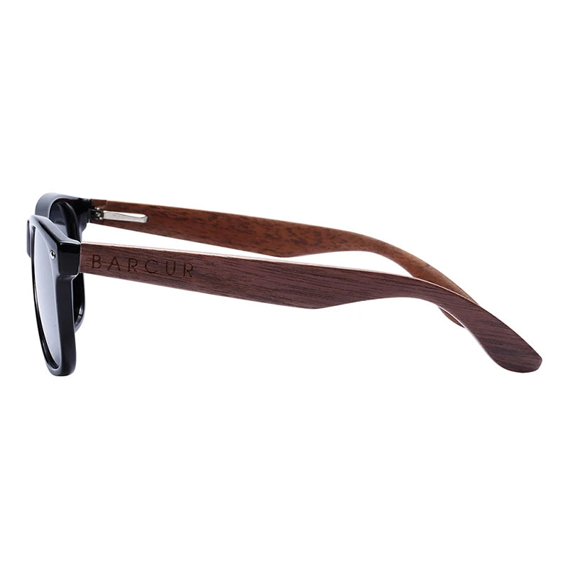 BARCUR High Quality Black Walnut Sunglasses Anti-Reflecti Men Women Mirror Sun Glasses Male UV400 Wooden Sunglass Shades Oculos