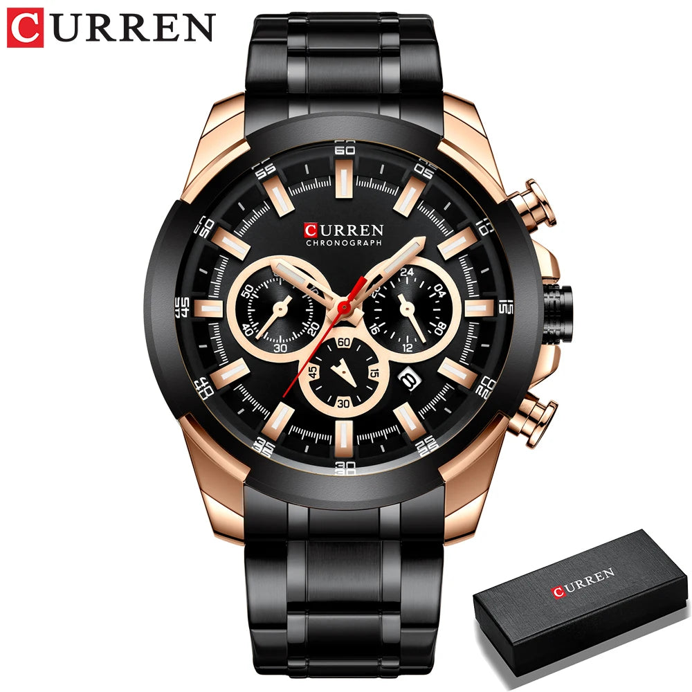CURREN Montres pour hommes Top marque grande montre de sport de luxe hommes montres à quartz en acier militaire chronographe or conception horloge masculine
