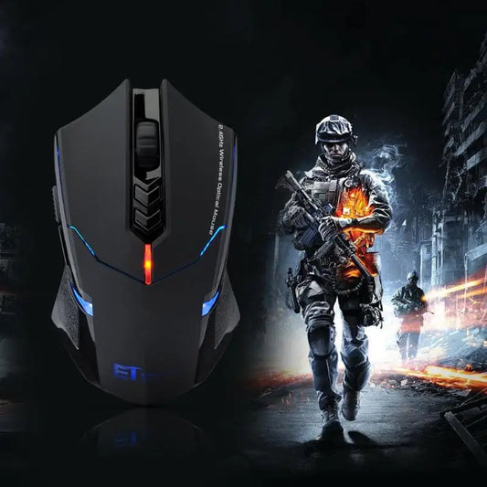 ET X-08 2000DPI justerbar 7-knappars 2.4G trådlös gamingmus – professionell trådlös gamingmus för gamers, tyst LED-mus för PC