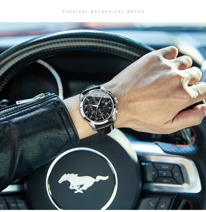 relogio masculino New Carnival Automatic Watches Men Business Mechanical Clock Leather Strap Waterproof Luxuey Brand Clock