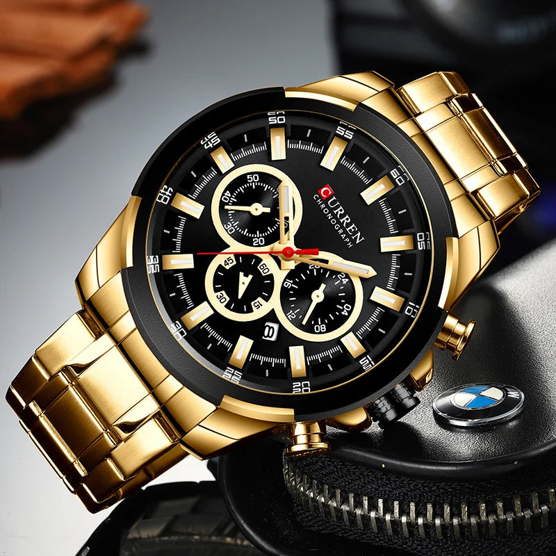 CURREN Montres pour hommes Top marque grande montre de sport de luxe hommes montres à quartz en acier militaire chronographe or conception horloge masculine