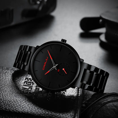 Montre pour homme CRRJU – Montre-bracelet en acier inoxydable, style décontracté et luxueux, étanche, montre de sport à quartz pour homme
