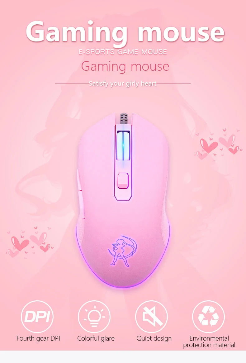 UTHAI DB49 Wired Luminous Pink Mouse 1600 (dpi) Computer Accessories Peripheral Cute Girl Gaming Mouse