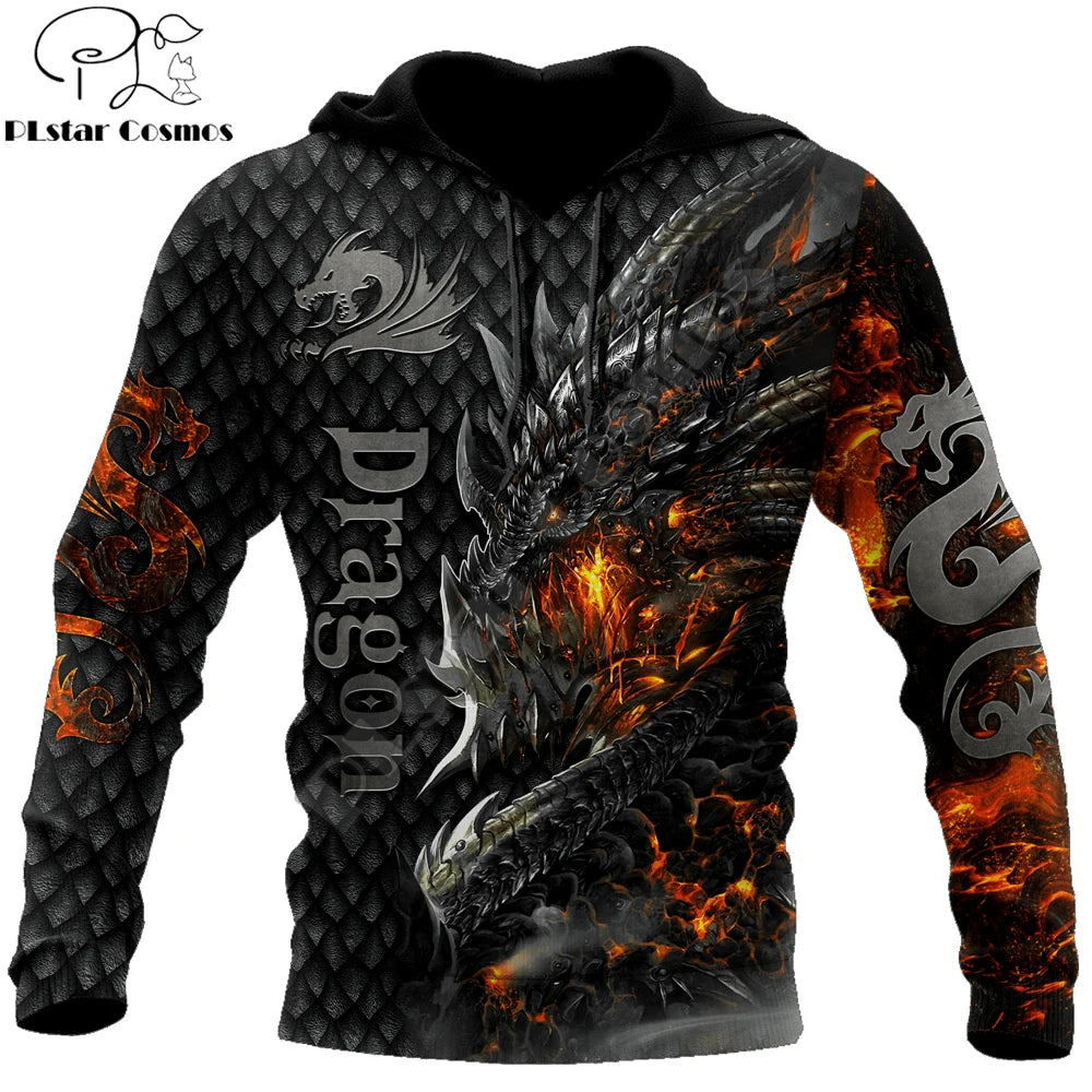 Wunderschöner Feuerdrache 3D-Allover-Print Herren-Hoodie Unisex-Kapuzenpullover Sweatshirt Herbst-Streetwear Freizeitjacke Trainingsanzug KJ749