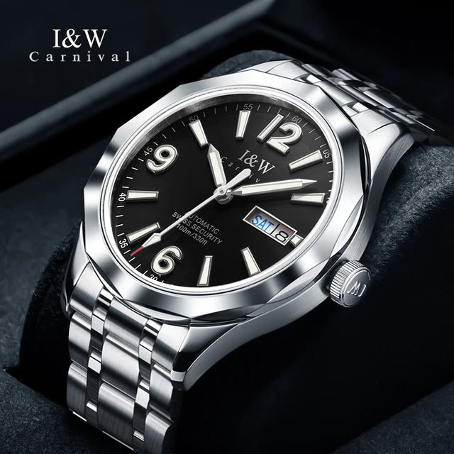 CARNIVAL Herren-Armbanduhr aus Wolfram – mechanische Luxusuhr mit NH36-Automatikwerk, wasserdicht