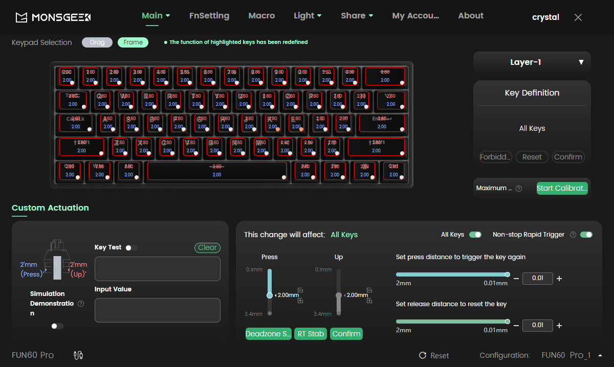 Teclado mecânico Akko MonsGeek FUN60 com interruptores magnéticos 60% Gaming Keyboards Rapid Trigger 0.01mm 8K ARGB HE/TMR personalizado
