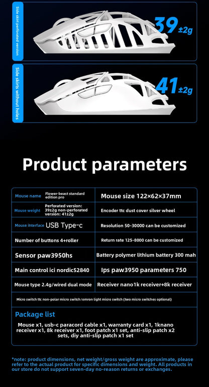 WLMOUSE Beast X Pro Magnesium Alloy Lightweight Wireless E-sports Gaming Mouse 750IPS 8K PAW3950HS 30000DPI Without Backlight
