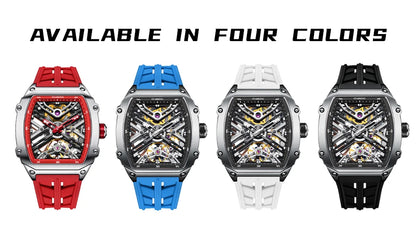 STARKING Men's Waterproof Sports Mechanical Watches Wear-resistant Silicone Strap Automatic Watch Luminous Tonneau Luxury Watch