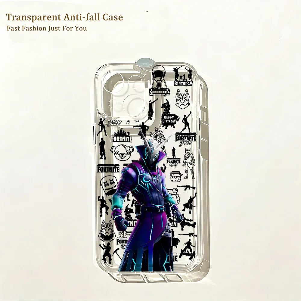 Capa de Telemóvel Hot Game F-Fortnites para iPhone 17e 17 16 16e 15 14 13 12 11 Mini Pro Max X XR XSMax 7 8 Air Plus com Traseira Transparente