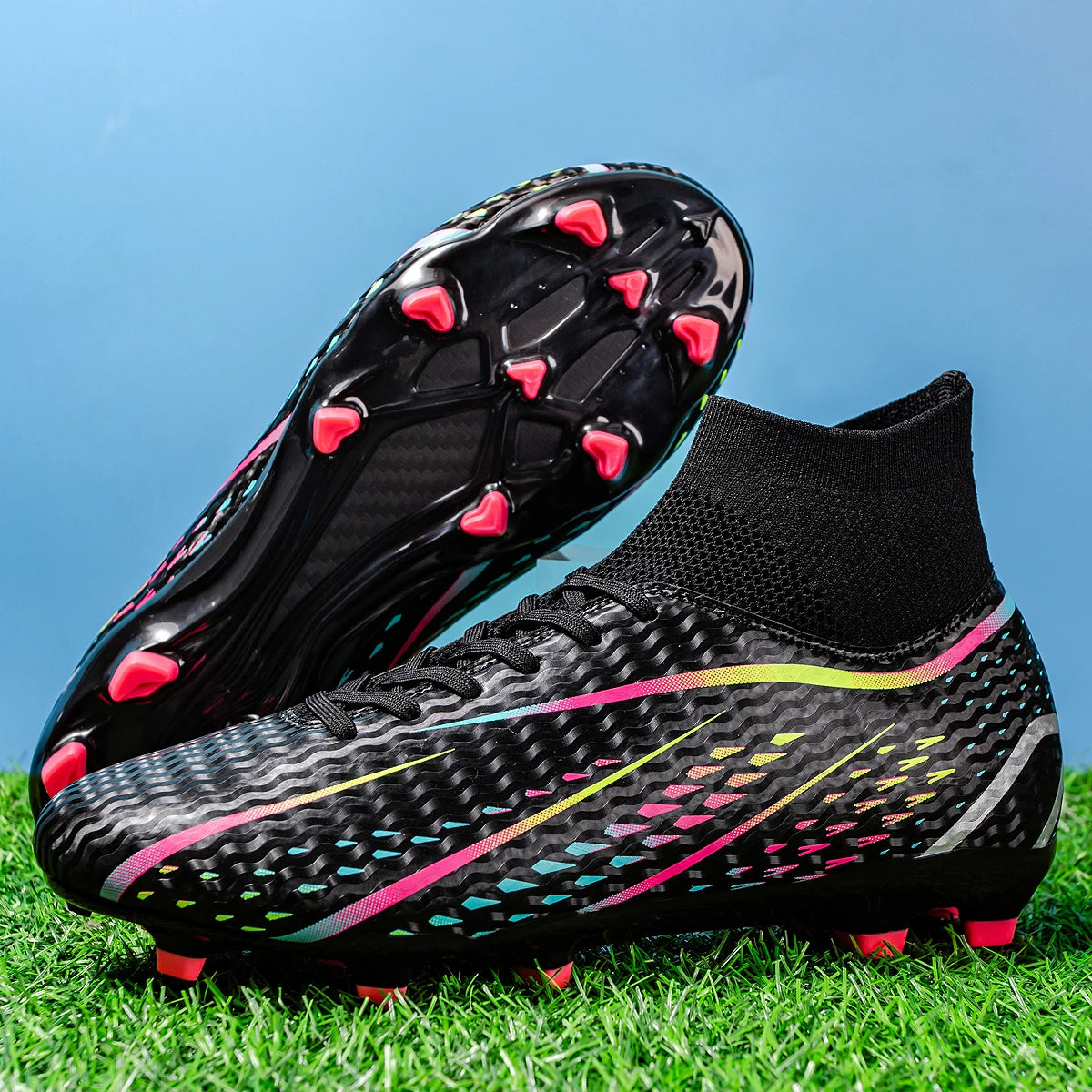 Chaussures de football pour hommes respirantes FG/AG à crampons longs, adaptées à l'entraînement et à la compétition, antidérapantes universelles toutes saisons