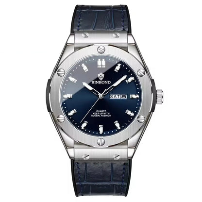 Men’s watch, casual style, leather strap, automatic or quartz model, luxury accessory, ideal gift idea, trendy wristwatch.