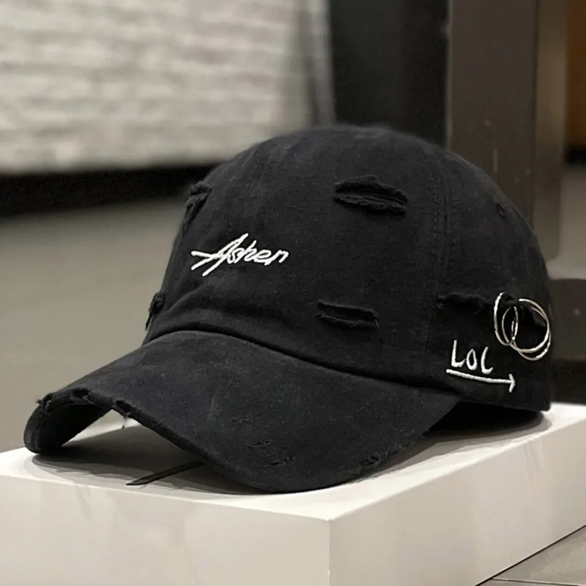 Gorra de béisbol unisex Asher con bordado, agujeros y aro de hierro, ajustable, para actividades al aire libre, primavera y otoño, informal, con protección solar