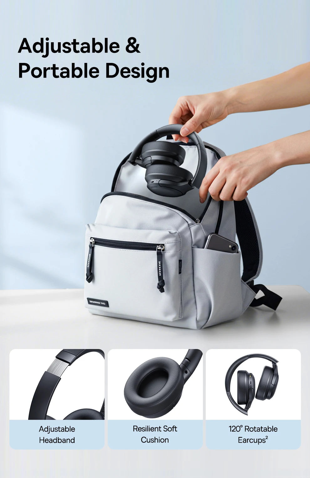 Baseus kabellose Bluetooth 5.3 Over-Ear-Kopfhörer – HiFi-40mm-Treiber, faltbares Headset mit 70H Wiedergabezeit und Spatial Audio