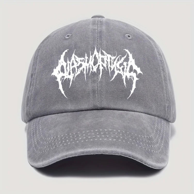 Retro style washed baseball cap with white print,men's and women's adjustable snap button for sun protection,casual outdoor wear