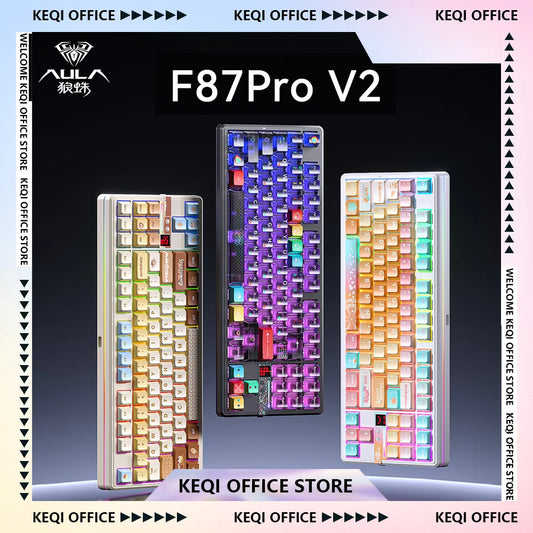 Teclado mecánico AULA F87 Pro V2 inalámbrico de 3 modos, batería de larga duración de 12000mAh, hot-swap, RGB Customi, teclado e-sports para gaming en PC