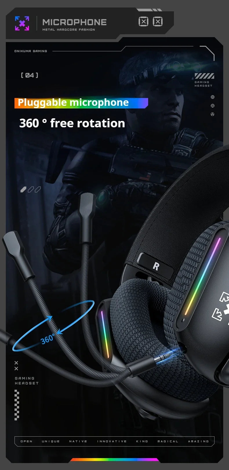 ONIKUMA GT808 Wireless Gaming Headset 2.4G/Bluetooth/Wired 3-Mode Over-Ear Gaming Headphones with Noise-Cancelling Mic for PC PS4 PS5