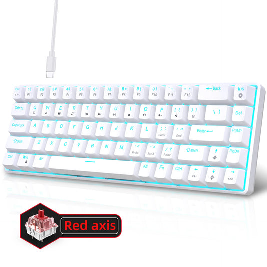 Teclado mecánico gaming 60% USB con teclas blancas, mini teclado gamer ergonómico para ordenador con retroiluminación y música