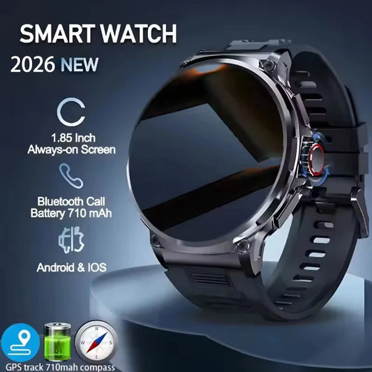 2026 New GPS Track Smart Watch Men 1.85-Inch HD AMOLED Screen 710 Mah Battery Sport Bluetooth Call Smartwatch For Android IOS