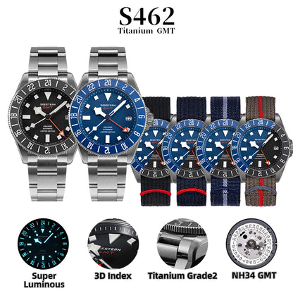 SEESTERN Diver Man Watch Titanium Automatic GMT Mechanical Wristwatch NH34 Movement Sapphire Crystal 20ATM Waterproof Lume S462