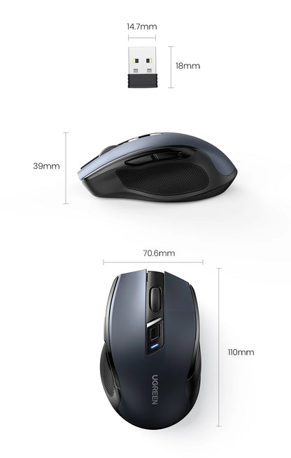 Ratón inalámbrico UGREEN Bluetooth 5.0 ergonómico, 4000DPI, 6 botones silenciosos, para MacBook, tabletas, portátiles, ordenador PC, 2.4G
