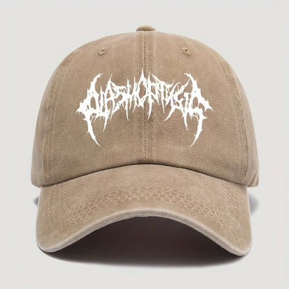 Retro style washed baseball cap with white print,men's and women's adjustable snap button for sun protection,casual outdoor wear