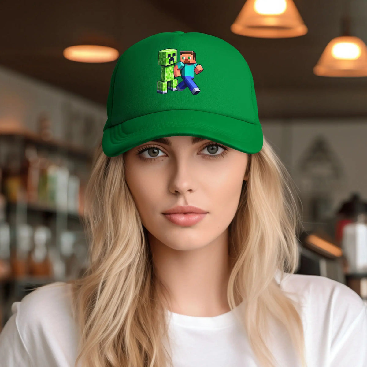 Hoekige avonturier ontdekt een Creepers-monster achter zich Truckerpet Zonnehoeden Verstelbare snapback-petten Mesh-baseballpet
