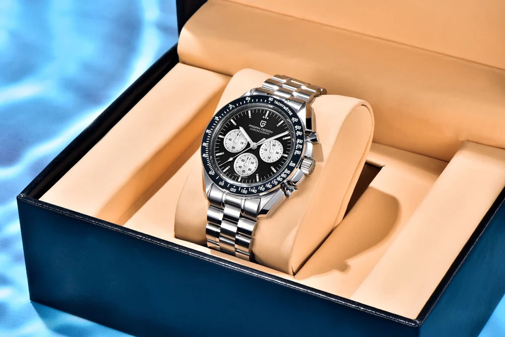 montre PAGANI DESIGN Moon – Chronographe à quartz de luxe pour homme, style sportif, verre saphir avec traitement antireflet, affichage luminescent