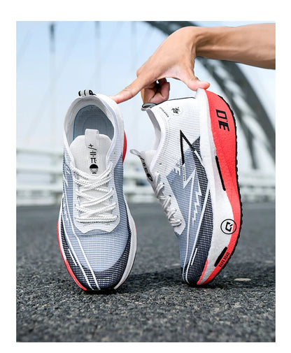 Men's Carbon Board Sneakers Anti-Slip Cushioned Comfortable Racing Training Running Shoes Mesh Tennis Shoes Casual for Women