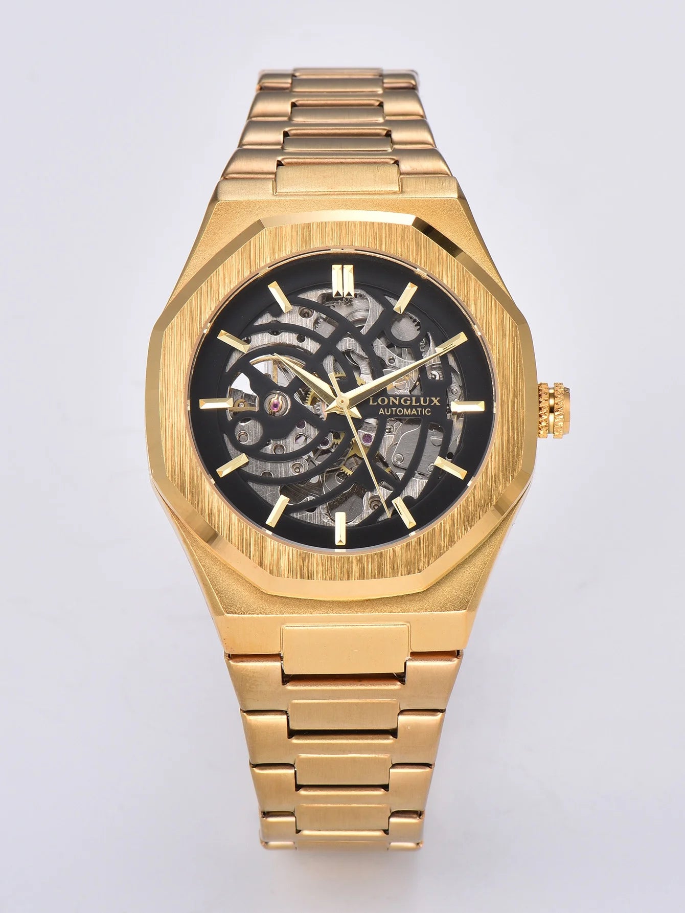 LONGLUX automatic watch business mechanical watches simple skeleton waterproof stainless steel cost effective mens watch gift