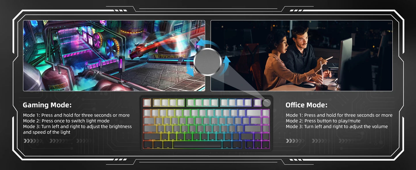 Teclado mecánico ATTACK SHARK X85 Tri-mode Gasket 75% con perilla CNC, acolchado de 5 capas, hot-swappable, retroiluminación RGB y NKRO