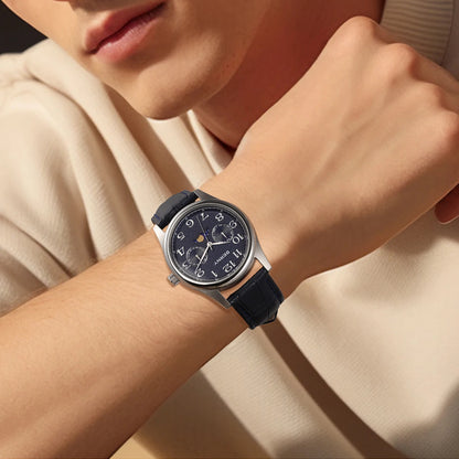 BERNY Watches for Men Moon Phase Quartz Men's Watch Day and Date Calendar Easy Read Vintage-Style Business Dress Wristwatch