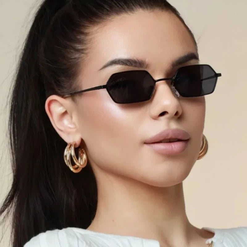 New Personalized Small Frame Polygon Sunglasses Retro Women Square Sun Glasses Fashion Men Street Photography Eyeglasses