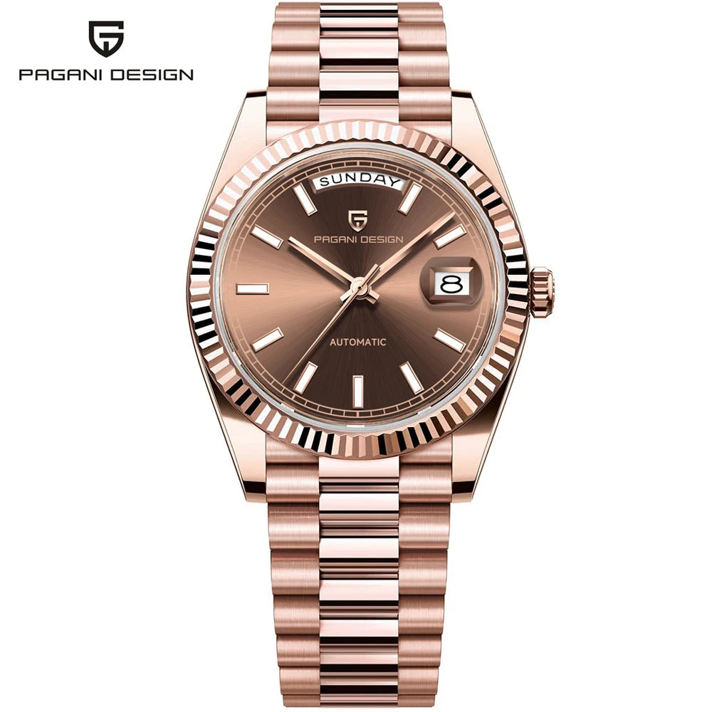 Relógio PAGANI DESIGN DD40 para homem – Modelo em ouro rosa, relógio de pulso mecânico de luxo, movimento automático, vidro de safira com tratamento antirreflexo, estanque