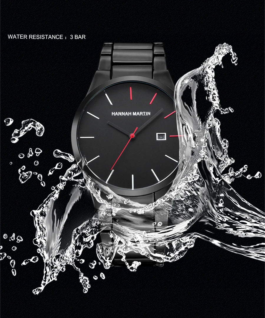 Hannah Martin men’s watch, stainless steel case, quartz movement, 41 mm dial, business style, with calendar display (imitation)