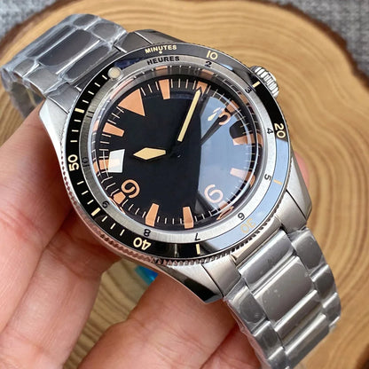 Tandorio NH35A PT5000 Mechanical Men's Watch 20BAR Waterproof Sapphire Luminous Red Black Dial Stainless Steel Bracelet New Clock