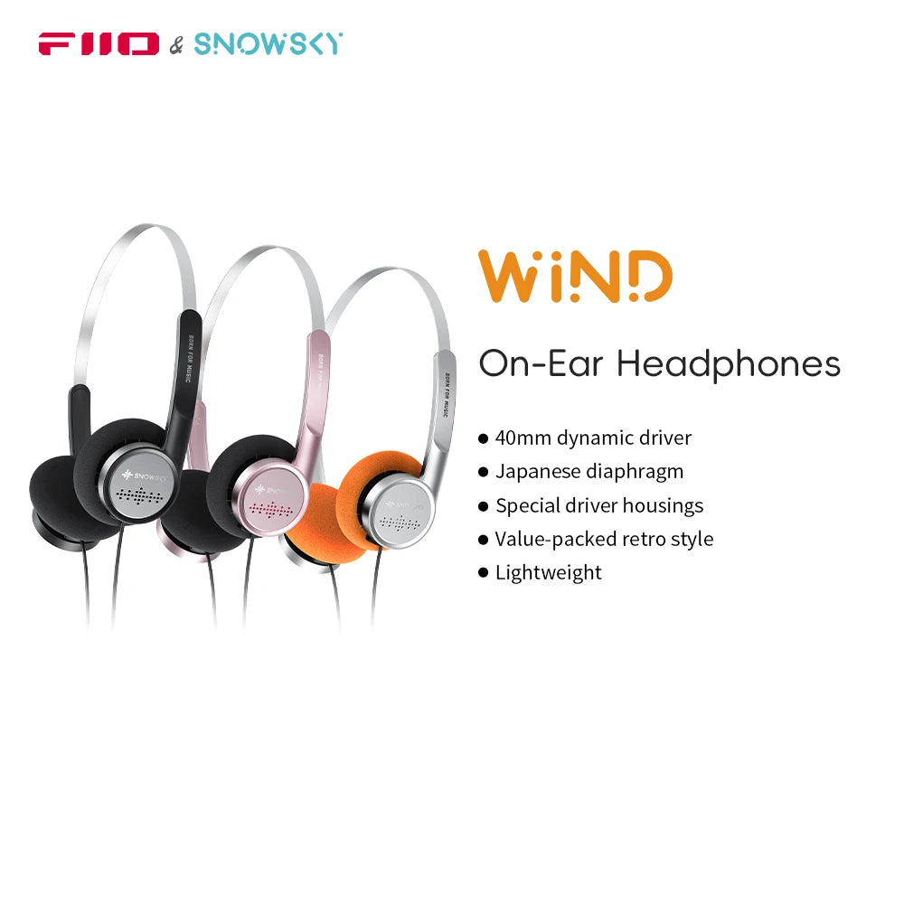 Snowsky/FiiO Wind 3.5mm ON-Ear Headphones for Recording Gaming with Microphone, 40mm Diaphragms driver, HiFi Sound