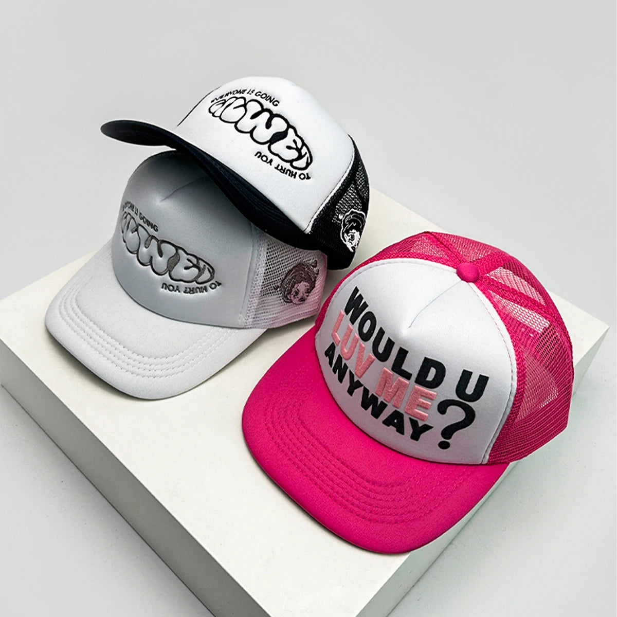 Cappelli da baseball unisex nuovi con color block, stampa lettering e ricamo, stile hip hop, rete traspirante, visiera parasole, trucker street versatili