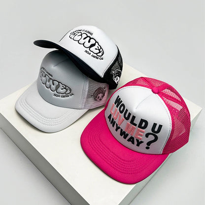 Cappelli da baseball unisex nuovi con color block, stampa lettering e ricamo, stile hip hop, rete traspirante, visiera parasole, trucker street versatili