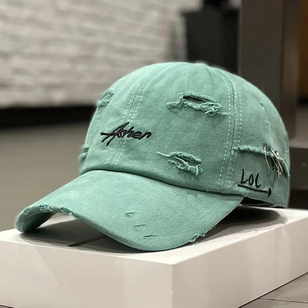 Gorra de béisbol unisex Asher con bordado, agujeros y aro de hierro, ajustable, para actividades al aire libre, primavera y otoño, informal, con protección solar