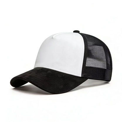 Vasaros tinklinė beisbolo kepurė moterims ir vyrams, vienspalvė suede kepurė su emblema, „snapback“ stiliaus kepurė, kasdienė, kvėpuojanti, unisex, gatvės stiliaus, hip-hopo ir „trucker“ stiliaus kepurės