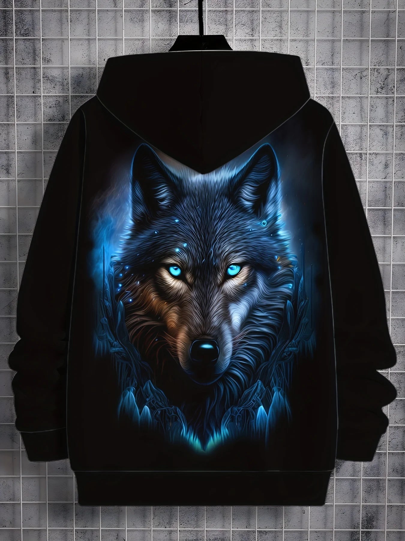 European and American Men's Autumn Fashion Wolf Print Soft and Comfortable Hooded Sweatshirt Outdoor Urban High Street Clothing