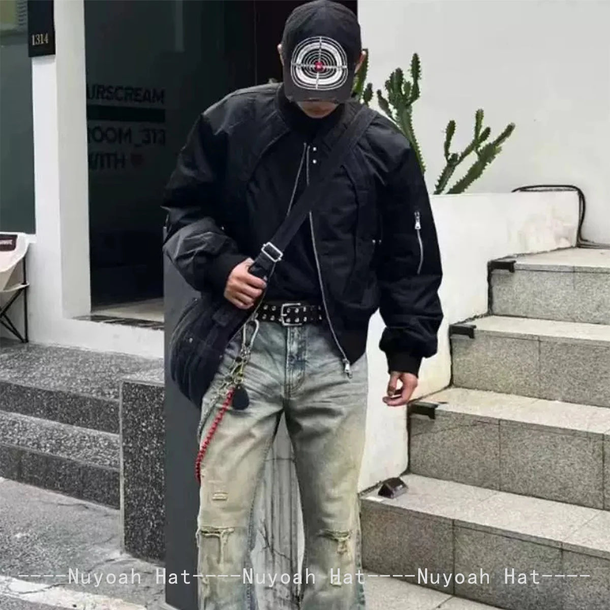 Unisex-baseballkasketter i brudt stil med broderet bull's-eye-kors, solskærm, personlige og alsidige kasketter med skygge, street fashion, hiphop